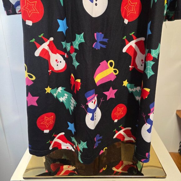 20W Black Red Christmas Santa Holiday Print Longsleeve Midi Dress with Pockets - Picture 4 of 11